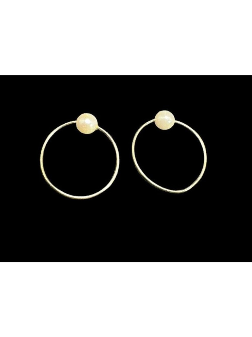 14k Yellow Gold And White 5mm Pearl Hoop Earrings 3/4 inches Fine Jewelry